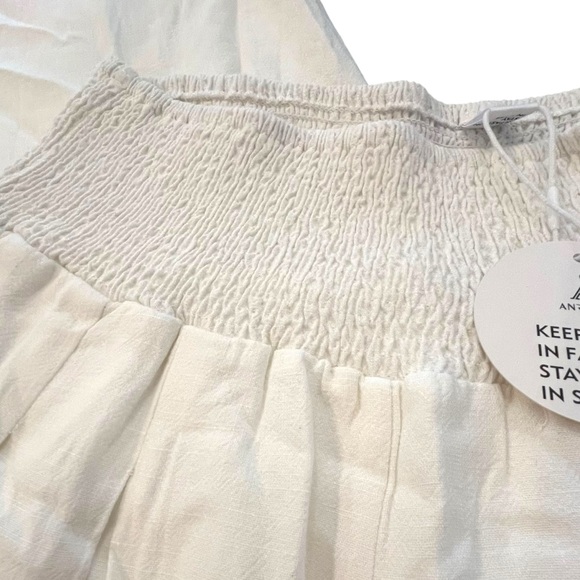 NWT ANRABESS Linen Blend Wide Leg Pants Women M White Crop Smocked Waist Flowy - Picture 4 of 16